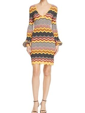 Ronny Kobo Elexis Long Sleeve Chevron Knit Mini Dress XS